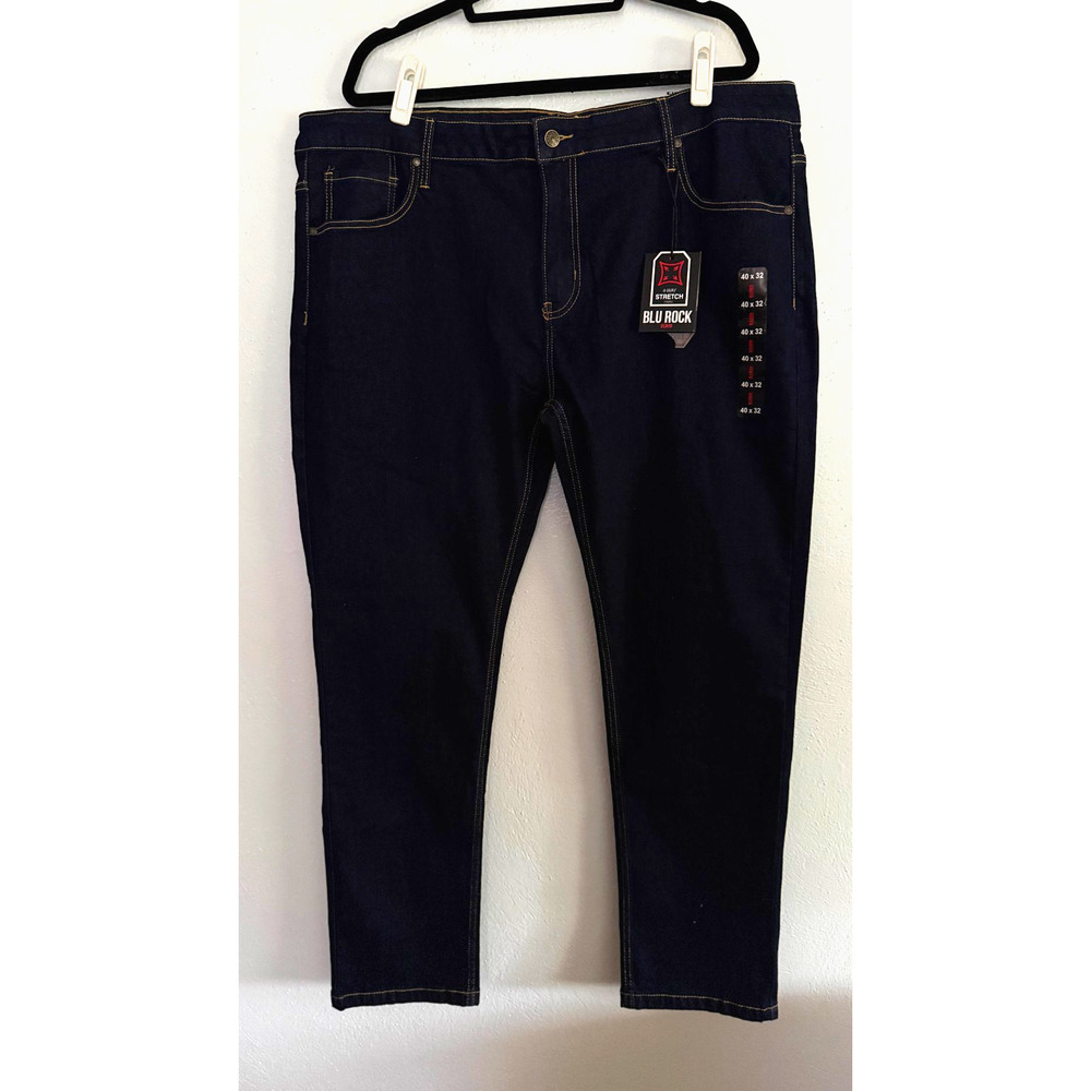 NWT Blu Rock Denim Mens Flex 4 Way Stretch Jeans Dark Wash Blue 40x32 pants